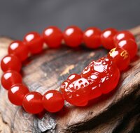 Vòng tay phong thủy đá thạch anh đỏ tỳ hưu thiên nhiên cho Nam Nữ làm trang sức chiêu Tài hút Lộc - 10mm