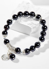 Vòng Tay Phong Thủy Đá Obsidian Phối Charm Cung Hoàng Đạo Ma Kết 8mm Mệnh Thủy, Mộc Ngọc Quý Gemstones