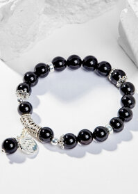Vòng Tay Phong Thủy Đá Obsidian Phối Charm Cung Hoàng Đạo Bảo Bình 8mm Mệnh Thủy, Mộc Ngọc Quý Gemstones