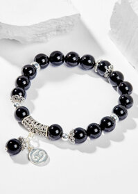 Vòng Tay Phong Thủy Đá Obsidian Phối Charm Cung Hoàng Đạo Cự Giải 8mm Mệnh Thủy, Mộc Ngọc Quý Gemstones