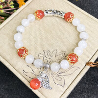 Vòng  Tay Phong Thủy Mệnh Kim ( Thủy ) - Vòng Tay Nữ Mã Não Trắng 8mm Mix Hoa Văn Độc Đáo 2019 V338-8