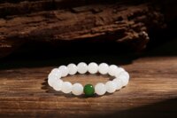 Vòng tay phong thủy, vòng tay may mắn đá mã não trắng mix 1 hạt đá thạch anh xanh - 10mm