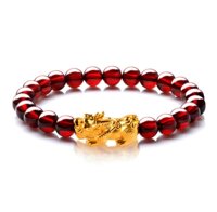 Vòng tay phong thủy, vòng tay nữ may mắn đá thạch anh đỏ ruby gắn tỳ hưu hút Lộc Tài Duyên TARUBY01 - 8mm