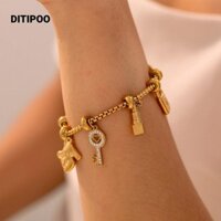Vòng tay quyến rũ DITIPOO, Nhiều mặt dây chuyền Vòng tay mặt dây chuyền mạ vàng 18K, Quà tặng Trang sức quyến rũ bằng thép không gỉ 316L dành cho nữ