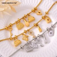 Vòng tay quyến rũ ZHUMEIWENSP, Vòng tay mặt dây chuyền mạ vàng 18K bằng thép không gỉ 316L, Quà tặng Fahion Nhiều mặt dây chuyền Vòng tay nữ