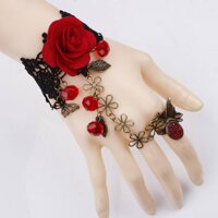 Vòng tay retro ren đen hoa hồng bracelet với nhẫn dạ tiệc