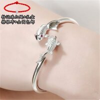 Vòng tay rơm vòng tay cặp đôi vòng tay Vòng tay cá Sterling Bạc Song Ngư Chơi Sen Nam Nữ Vòng tay đôi