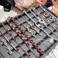 Vòng tay Ruby hồng lựu tinh tế Camellia Noble, cảm giác cổ điển, mạ vàng 18K, đầy đủ kim cương, vòng tay thả nước sang trọng cho tiệc