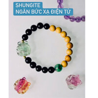 Vòng tay shungite mix charm hồ ly chúa flourite, ngọc am