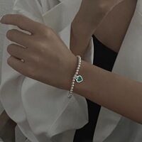 Vòng tay T bi bạc - Lắc tay bi tim xanh bạc s925 Cao cấp