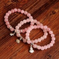 Vòng tay thạch anh hồng tự nhiên cho phụ nữ, vòng tay hình tròn đơn, vòng tay đá hoa dâm bụt mùa hè, quà tặng trang sức hoa đào thịnh vượng