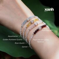 Vòng tay thạch anh kim cương Herkimer mix ngọc hoà điền và đá thiên nhiên charm hoa bi bạc thanh lịch - Xanh Jewelry