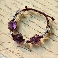 Vòng tay thạch anh tím tự nhiên, đá thô, vòng tay dệt thủ công, vòng tay thu hút sự giàu có, quà tặng siêu tiên nguyên bản