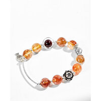 Vòng tay thạch anh tóc nâu kết hợp charm đá garnet ( charm cá & hoa sen)