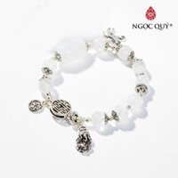 Vòng tay thạch anh ưu linh trắng charm kỳ lân - Ngọc Quý