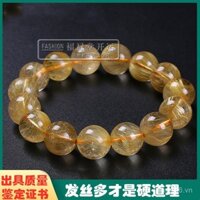 Vòng tay thạch anh vàng rutile Brazil chính hãng tự nhiên cho nam và nữ, vòng tay thạch anh titan màu vàng hoàn toàn với chứng nhận xác thực