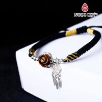 Vòng tay thắt dây hoa hồng đá thiên nhiên phối charm dream catcher trái tim - Ngọc Quý - Dây đen mắt hổ