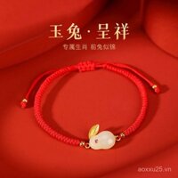Vòng tay thỏ ngọc Hetian, bạc nguyên chất, mạ vàng, vòng tay dệt dây đỏ thỏ ngọc, quà tặng năm mới thỏ hoàng đạo