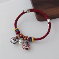 Vòng tay thú ăn vàng cho phụ nữ, thiết kế retro nghệ thuật, vòng tay dây đỏ dệt phong cách Trung Quốc, đồng xu may mắn, bạc S925 2Z4R