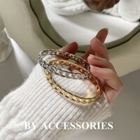 Vòng tay titan nam nữ unisex kiểu mắt xích rỗng cá tính mạ vàng bền màu không gỉ CF12