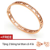 Vòng tay Titan số La Ma VT101 (Màu Đồng) + Tặng 2 bông tai titan cỏ 4 lá BT206 (Màu Đồng) [bonus]