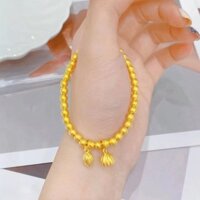 Vòng tay trái tim hoa sen mạ vàng cho phụ nữ, trang sức dễ thương, vàng 24k, hạt vàng 6MM, vòng tay vàng cát hạnh phúc hai thế giới
