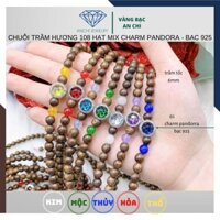 Vòng tay trầm hương charm bạc pandora đính đá trắng / xanh / đỏ / vàng / tím - Anchi jewelry