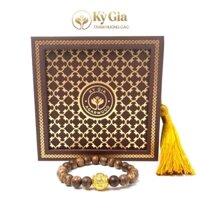Vòng Tay Trầm Hương Kỳ Gia Mix Charm Vàng Chữ Phạn
