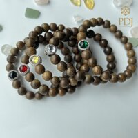 Vòng tay Trầm hương mix charm Pandora đá topaz