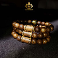Vòng tay trầm hương MTH JEWELRY đốt trúc bọc mạ vàng mix charm lu thống theo mệnh | Trầm Tốc Việt Size 8/10/12mm
