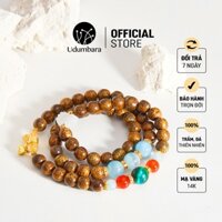 Vòng tay trầm hương nữ quấn 3 charm chuông mạ vàng phong thủy Udum