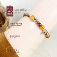 Vòng tay Trầm Hương phong thuỷ Nữ size 4li Trầm Hương Trầm Kệ - charm bạc Thái hoa Mai 6, đá tự nhiên - Tài Lộc, May Mắn