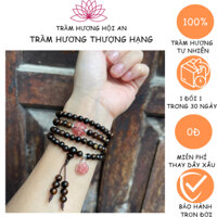 Vòng tay trầm hương sánh chìm 6mm 108 hạt mix charm hồ ly đào hoa bọc bạc-phong thủy thời trang