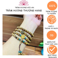 Vòng tay trầm hương tốc lào 6ly 108 hạt mix charm hoa sen,bánh xe pháp 24k luân mạ-Nữ-Thanh lịch-Trầm Hương HỘI AN