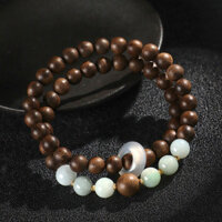 Vòng tay trang sức vòng tay vòng đeo tay đính hạt trầm hương 8mm Vòng Đôi vòng chạy mã não trắng yên Thần Phong Cách Trung Quốc cho nữ