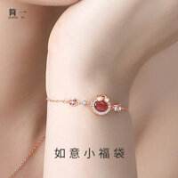 Vòng tay túi may mắn bạc nguyên chất năm sinh cho phụ nữ, vòng tay mặt dây chuyền may mắn đá mã não đỏ phong cách Trung Quốc, quà tặng trang sức năm mới