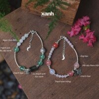 Vòng tay tường vi charm hoa bi bạc mã não nam hồng thạch anh tóc xanh hỗ trợ tài lộc tình duyên - Xanh Jewelry