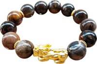 Vòng Tay Tỳ Hưu Bạc Mạ Vàng 24K Gỗ Hóa Thạch GEMBANK