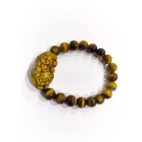 Vòng tay tỳ hưu đá mắt hổ màu vàng nâu size 17 hạt + mặt