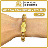 Vòng tay tỳ hưu đồng phong thủy trầm hương HÀ XÁ đeo tay cặp đôi nam nữ may mắn tài lộc - 10 li cho nam và nữ - tròn đơn mix tỳ hưu