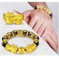 Vòng Tay Tỳ Hưu Vàng Phong Thủy 24k kết hợp thanh tài lộc đá thập tự nhiên