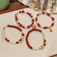 Vòng tay Vòng tay ngọc trai nước ngọt tự nhiên mã não đỏ kim cương chuông hoa lan đỏ thích hợp cho phụ nữ cao cấp