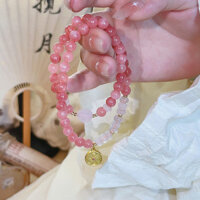 Vòng tay Vòng tay Vòng đôi Màu Hồng Vân đá đỏ Cửu cung Bát quái Mặt Dây chuyền đàn hồi kết cườm nữ