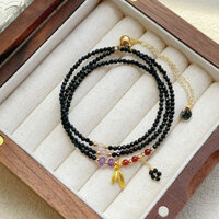 Vòng Tay Vòng Tay Vòng Tay Đen Tourmaline Đen Spinel Đen Tourmaline Ba Vòng Tròn Có Thể Điều Chỉnh Phong Cách Nữ