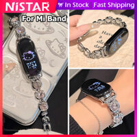 Vòng tay zircon lấp lánh đầy màu sắc NiSTAR Hello Kitty cho Xiaomi Band 9 8 7 6 5 4 3 NFC 9 Pro 8 Pro, 22MM dây đeo đồng hồ thông minh trang sức sáng bóng dễ thương cho Redmi watch 5 4 3 Active lite