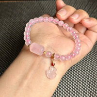 Vòng thạch anh hồng 6ly mix lu thống, charm 4 mẫu( hồ điệp, vỏ xò, rẻ quạt, hoa sen)