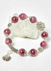 Vòng tourmaline hồng phối charm bát bảo bạc hạt 10mm , đk 52mm mệnh hỏa, thổ - Ngọc Quý Gemstones