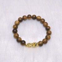 Vòng trầm hương 10ly mix charm mạ vàng tỳ hưu