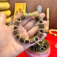 Vòng trầm hương sánh chìm đeo tay nước bọc vàng mạ hai đầu trúc kèm tỳ hưu chiêu tài hút lộc