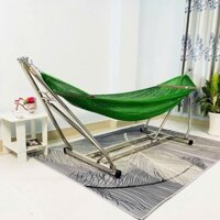 Võng xếp khung vuông inox cao cấp kèm lưới cán thép cỡ đại trọn bộ giá võng xếp